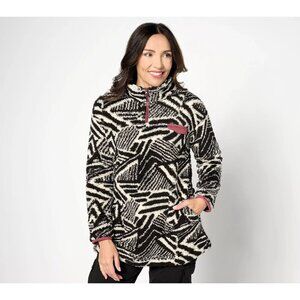 Koolaburra By UGG Sherpa Pullover Jacket Womens Size Medium Black White Shirt